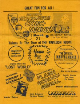 Flyer promoting the original one-day, trial run Minicon in March 1970 at San Diego's U.S. Grant Hotel